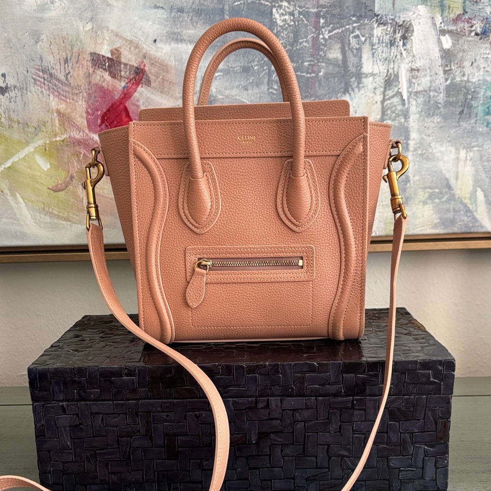 Celine Mini Luggage Bag in Peach Leather